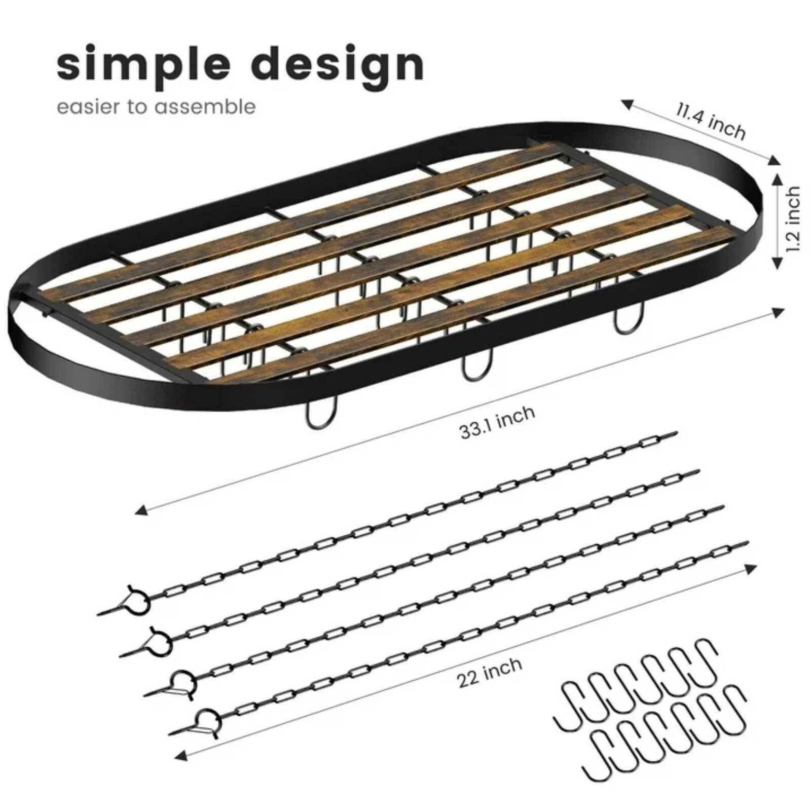 Hanging Pot Rack Ceiling Mount Cookware Organizer With 12pcs Hooks Pots And Pans Storage 33' Oval Pan Hangers For Kitchen,Easy Assembly, Black_voghion.com