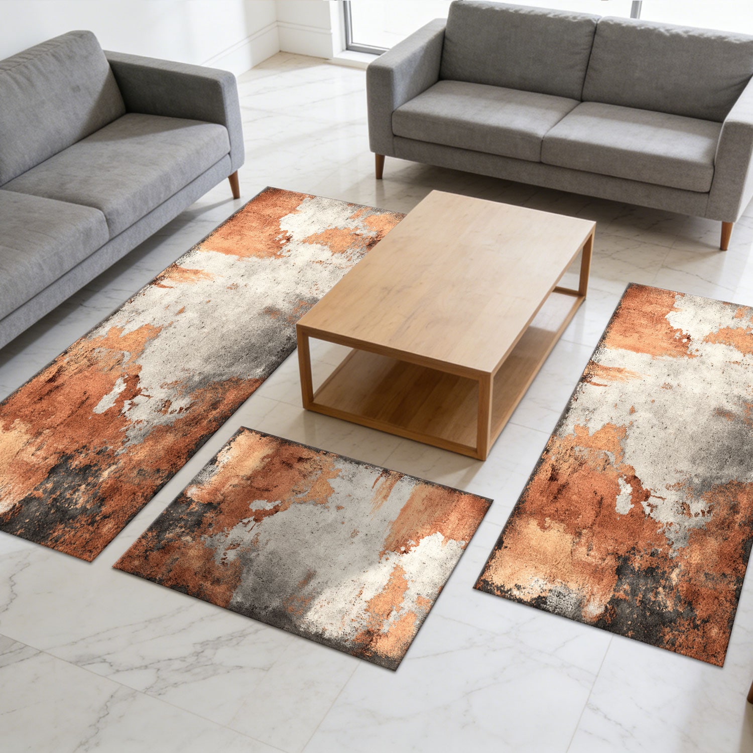 Kitchen Rug Set Non-slip Washable Abstract Pattern Soft Mat_voghion.com