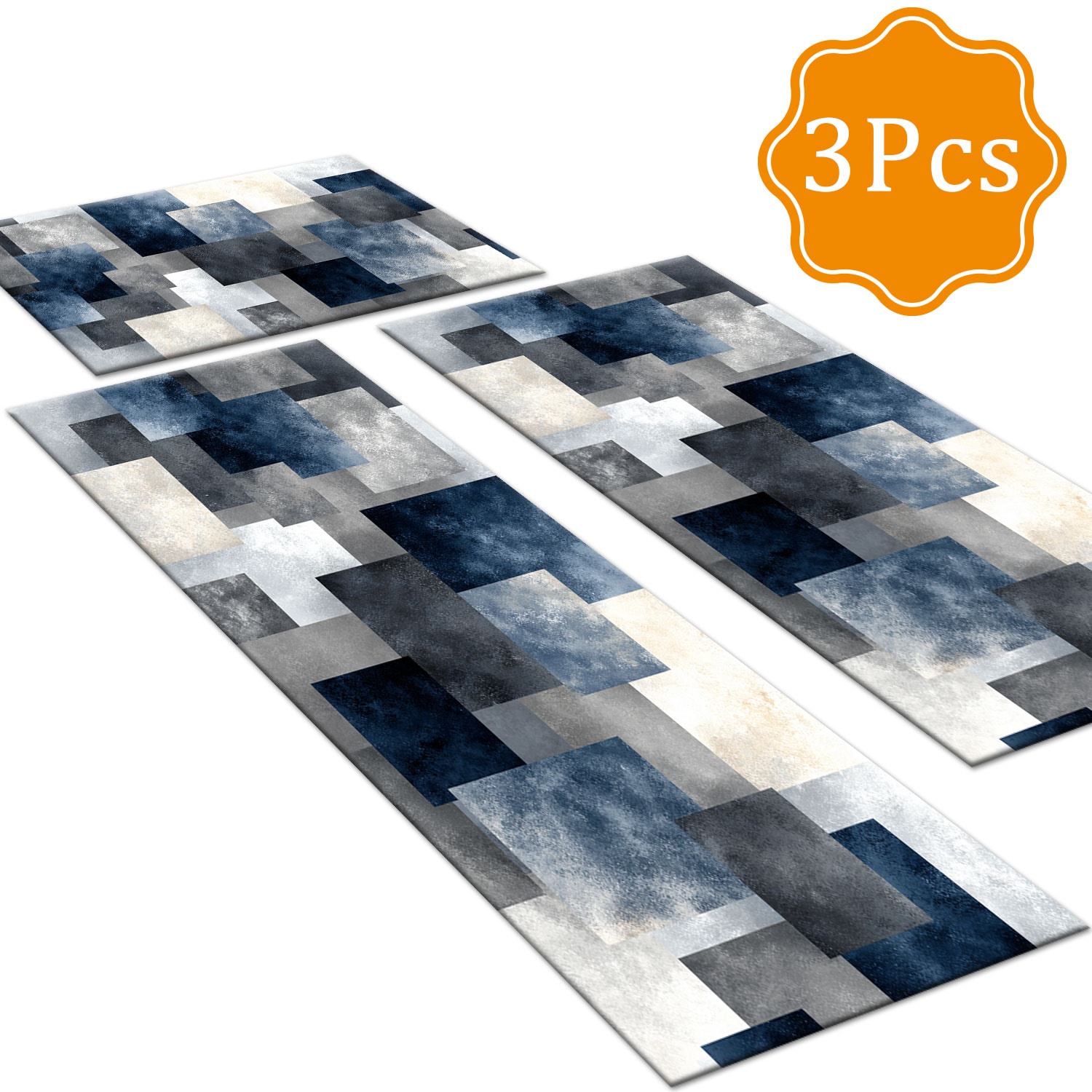 Set Of 3 Kitchen Rugs Non-slip Washable Abstract Pattern Mats_voghion.com