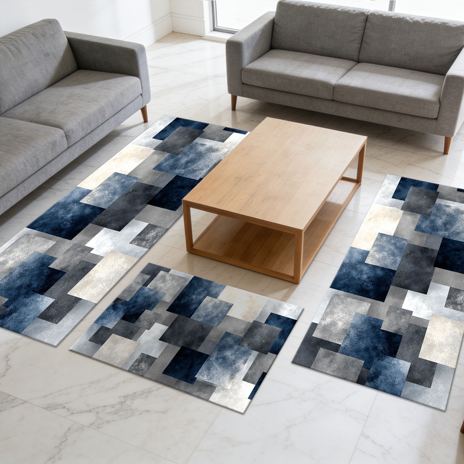 Set Of 3 Kitchen Rugs Non-slip Washable Abstract Pattern Mats_voghion.com