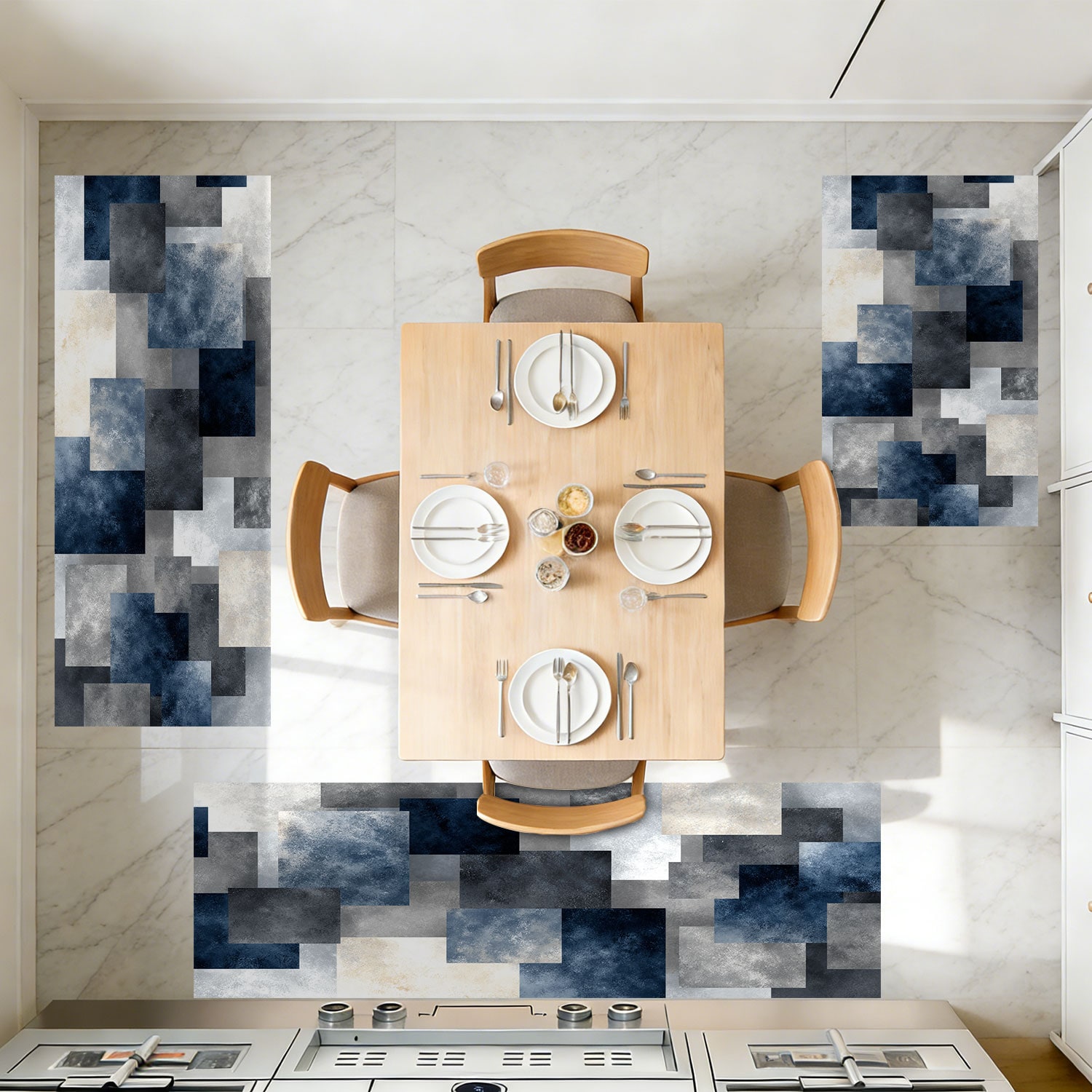 Set Of 3 Kitchen Rugs Non-slip Washable Abstract Pattern Mats_voghion.com