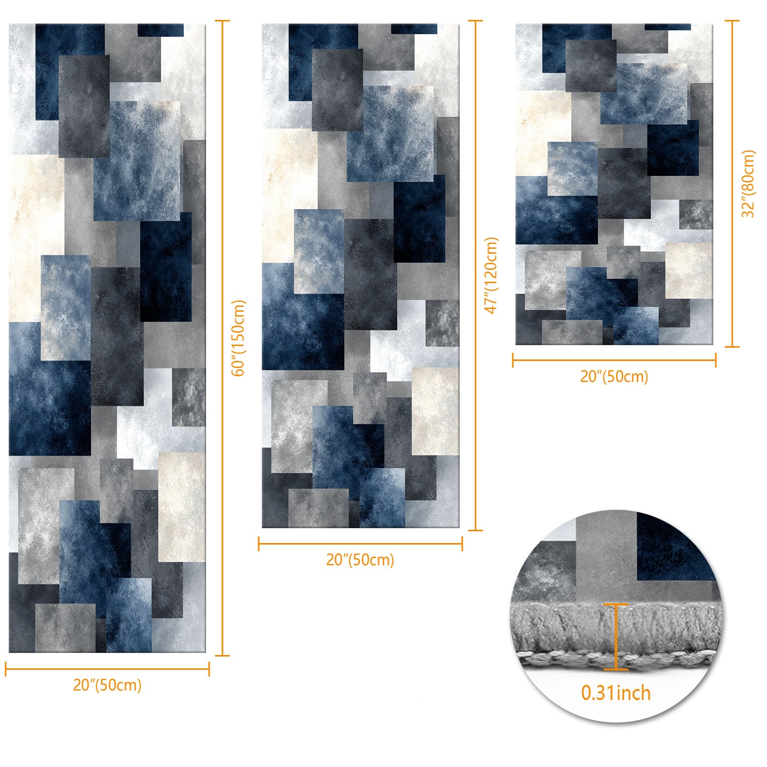 Set Of 3 Kitchen Rugs Non-slip Washable Abstract Pattern Mats_voghion.com