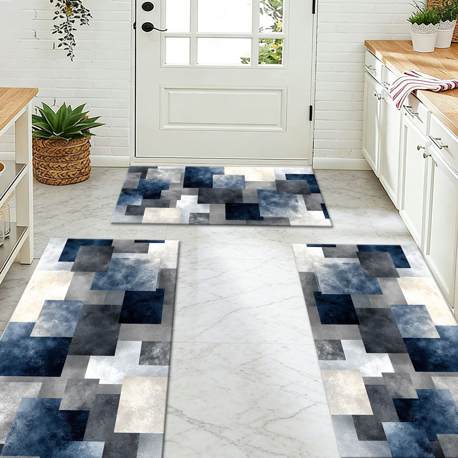Set Of 3 Kitchen Rugs Non-slip Washable Abstract Pattern Mats_voghion.com