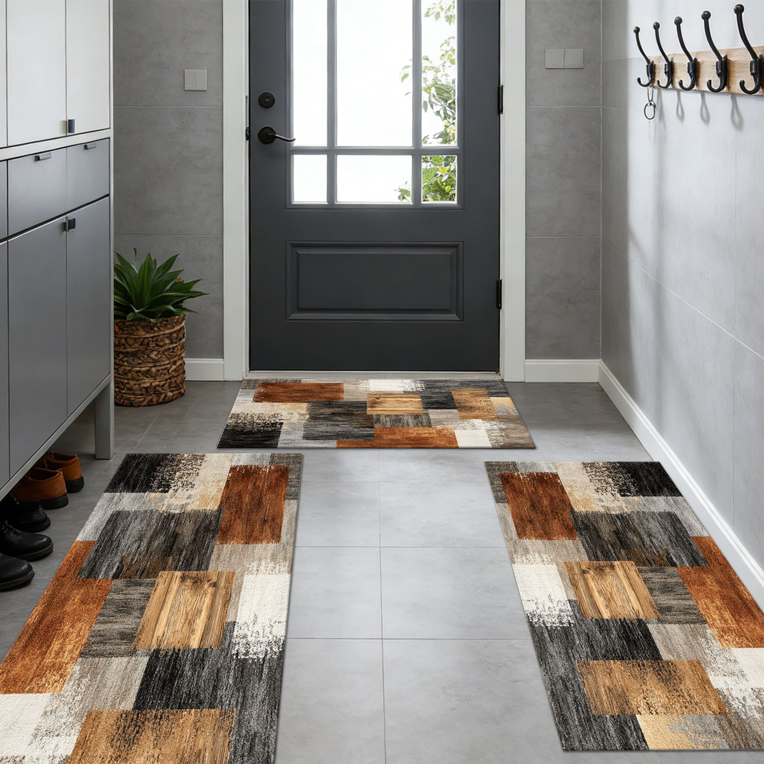 Three-piece Kitchen Rug Set Non-slip Washable Abstract Design_voghion.com