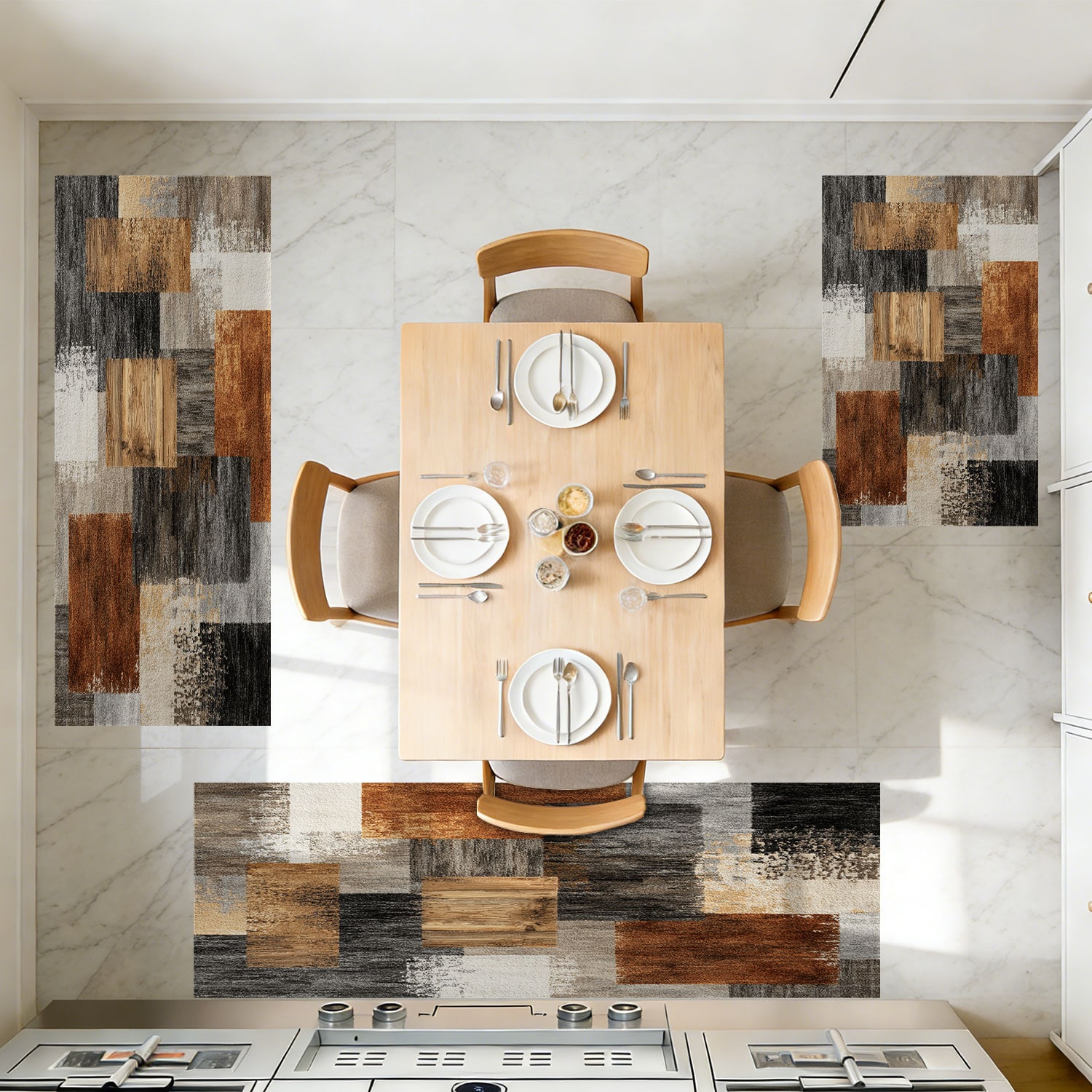 Three-piece Kitchen Rug Set Non-slip Washable Abstract Design_voghion.com