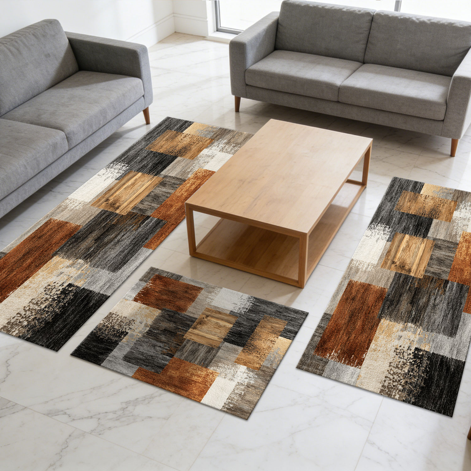Three-piece Kitchen Rug Set Non-slip Washable Abstract Design_voghion.com