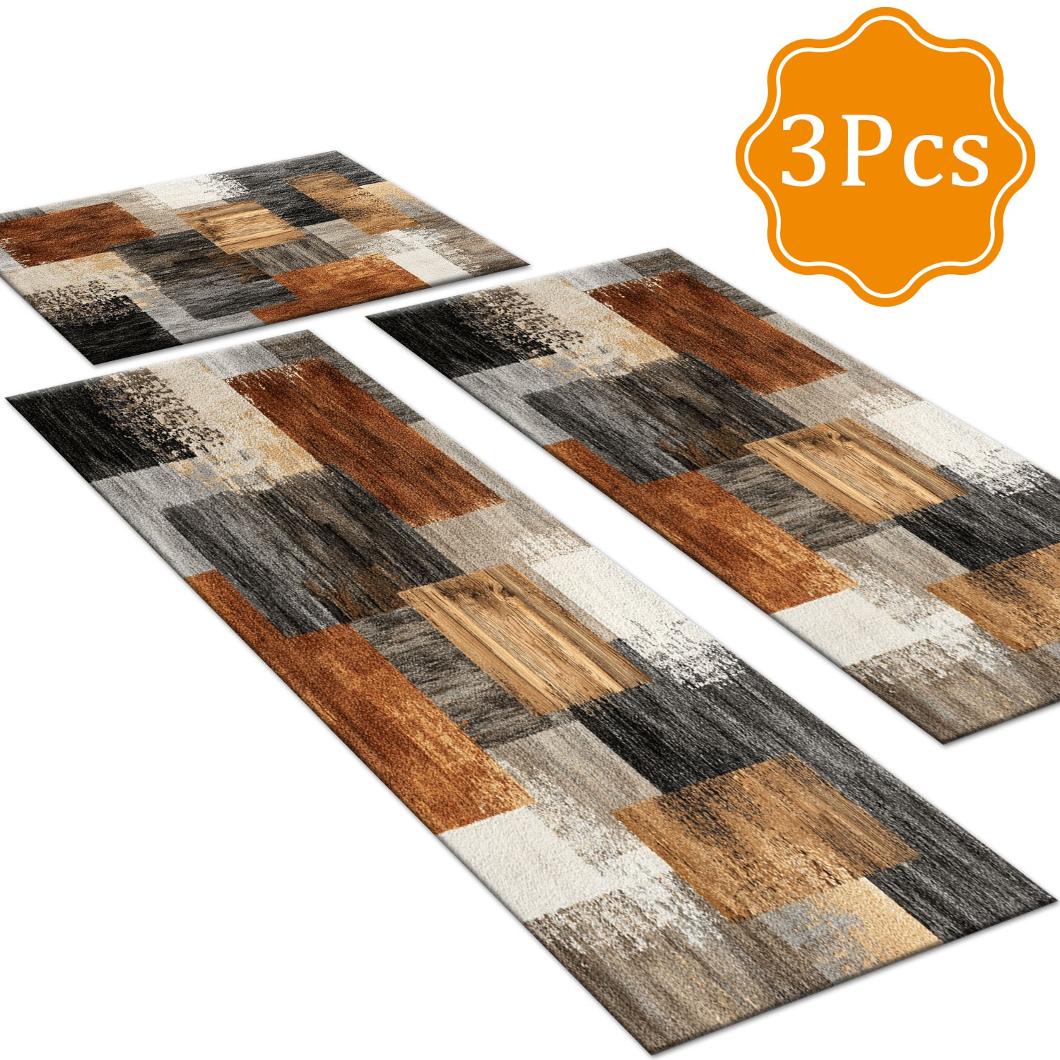 Three-piece Kitchen Rug Set Non-slip Washable Abstract Design_voghion.com