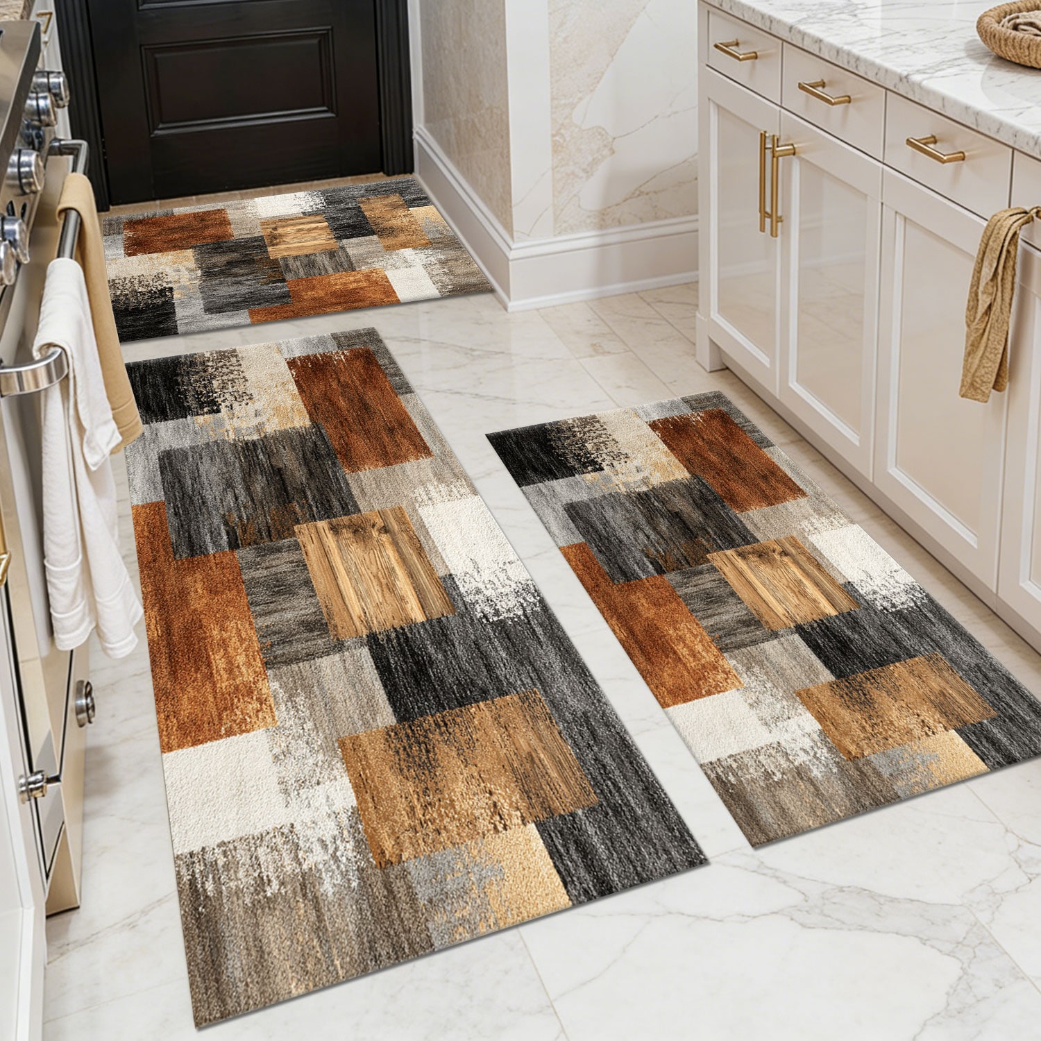 Three-piece Kitchen Rug Set Non-slip Washable Abstract Design_voghion.com