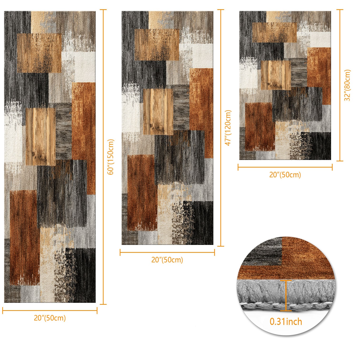 Three-piece Kitchen Rug Set Non-slip Washable Abstract Design_voghion.com