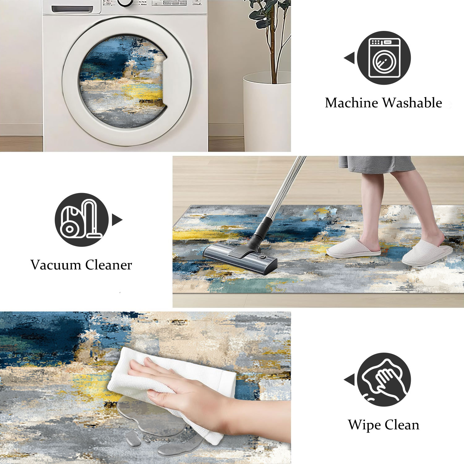 Three-piece Kitchen Rug Set Non-slip Washable Abstract Floor Mats_voghion.com