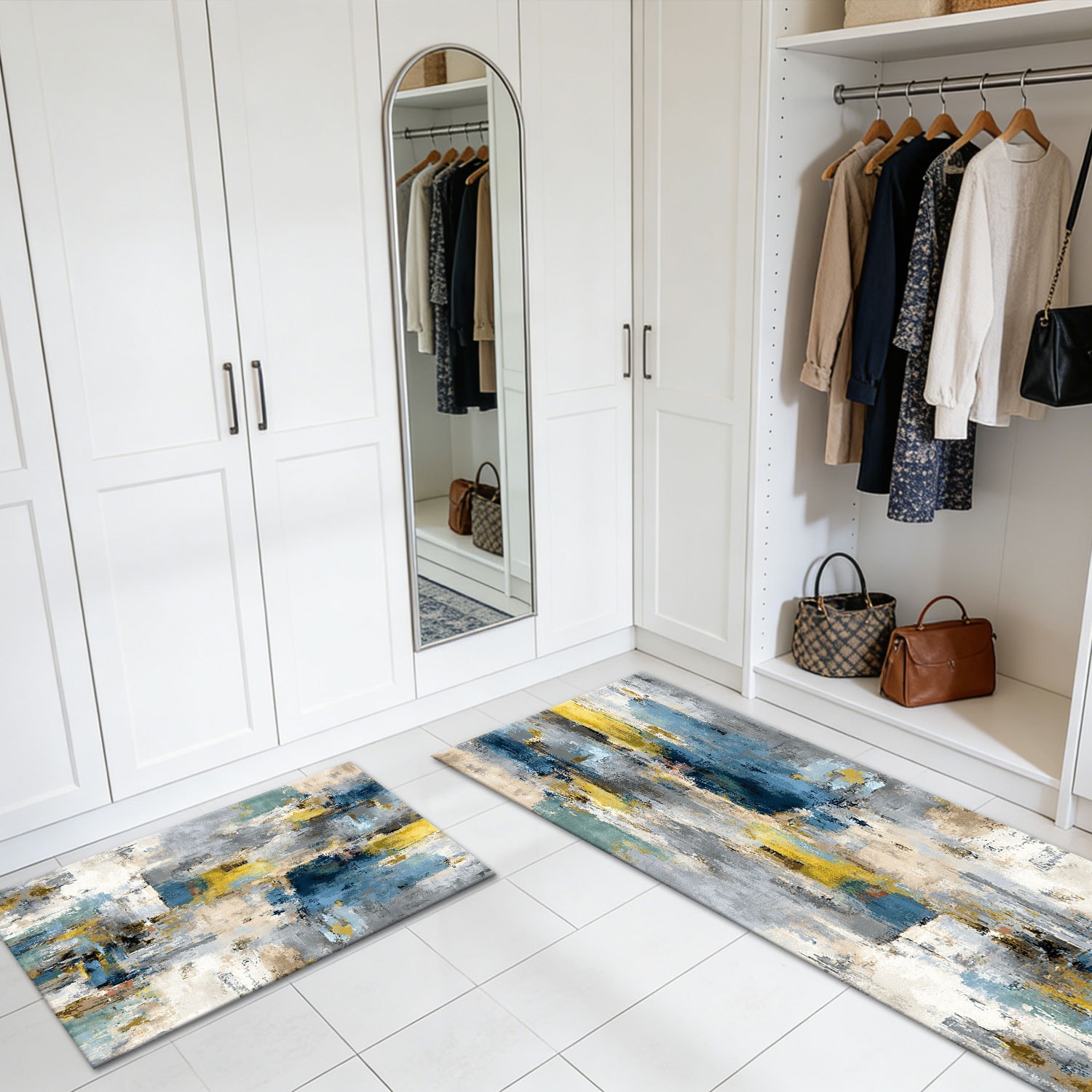 Three-piece Kitchen Rug Set Non-slip Washable Abstract Floor Mats_voghion.com