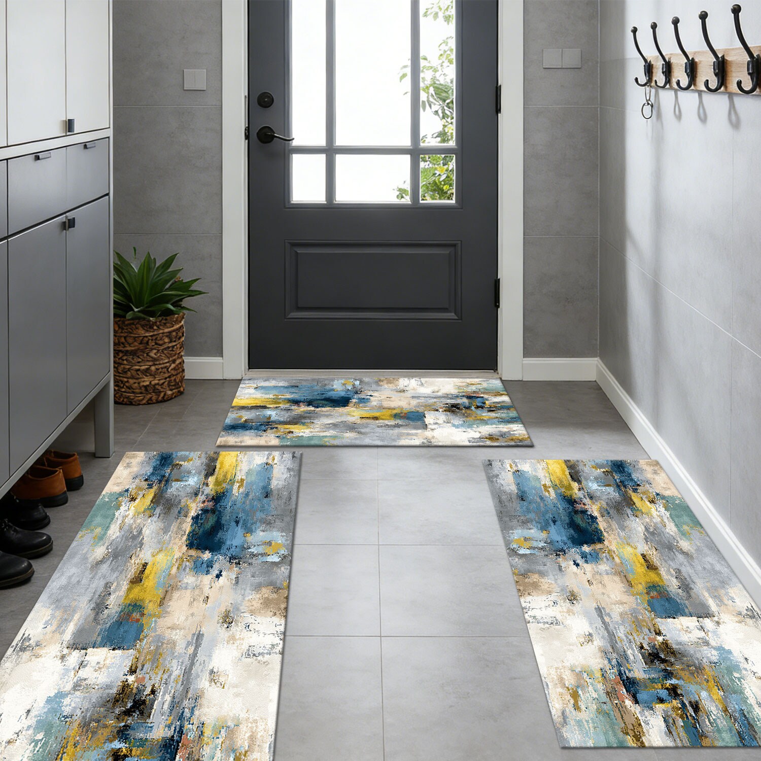 Three-piece Kitchen Rug Set Non-slip Washable Abstract Floor Mats_voghion.com
