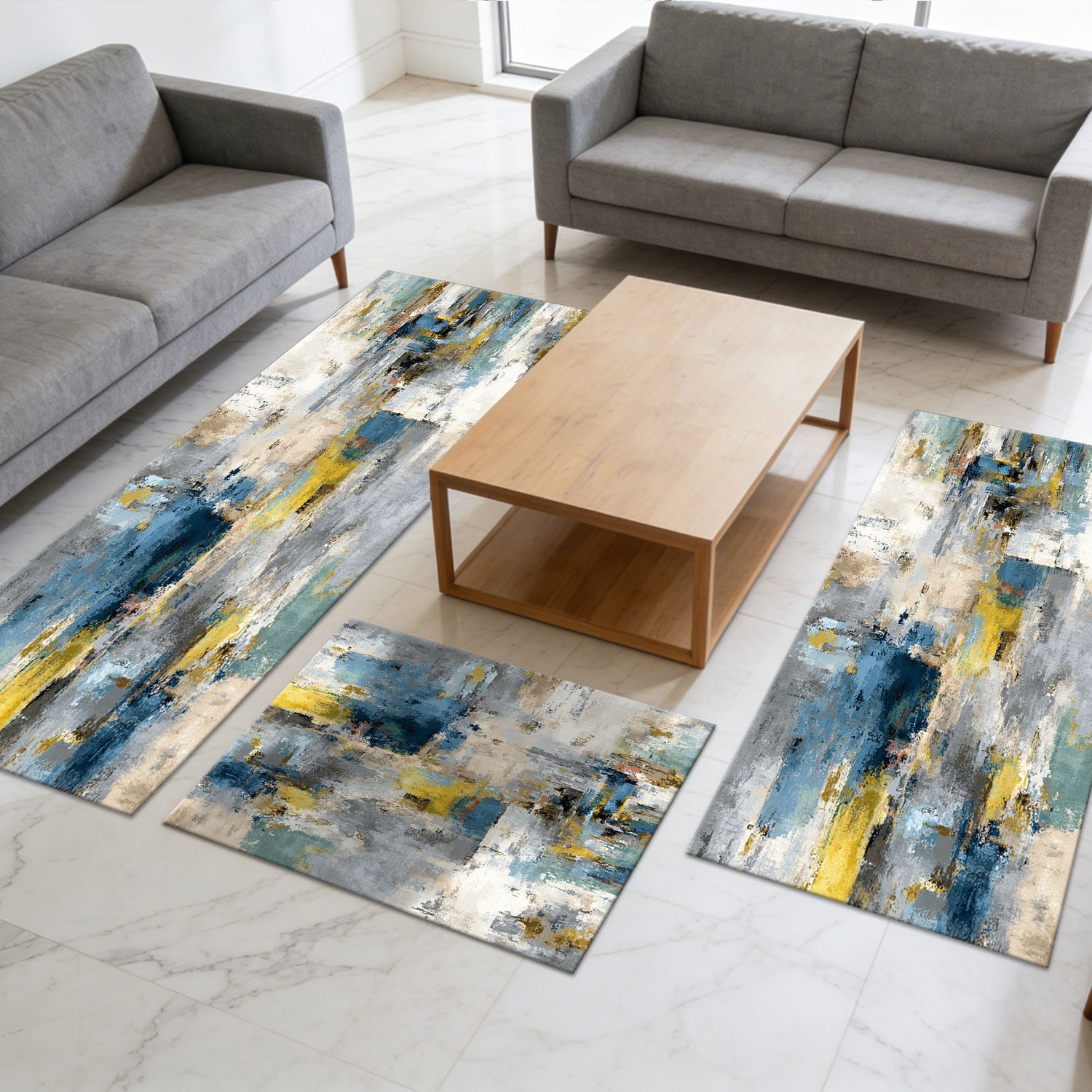 Three-piece Kitchen Rug Set Non-slip Washable Abstract Floor Mats_voghion.com