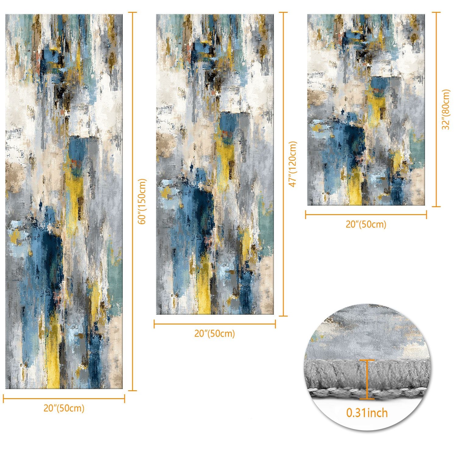 Three-piece Kitchen Rug Set Non-slip Washable Abstract Floor Mats_voghion.com