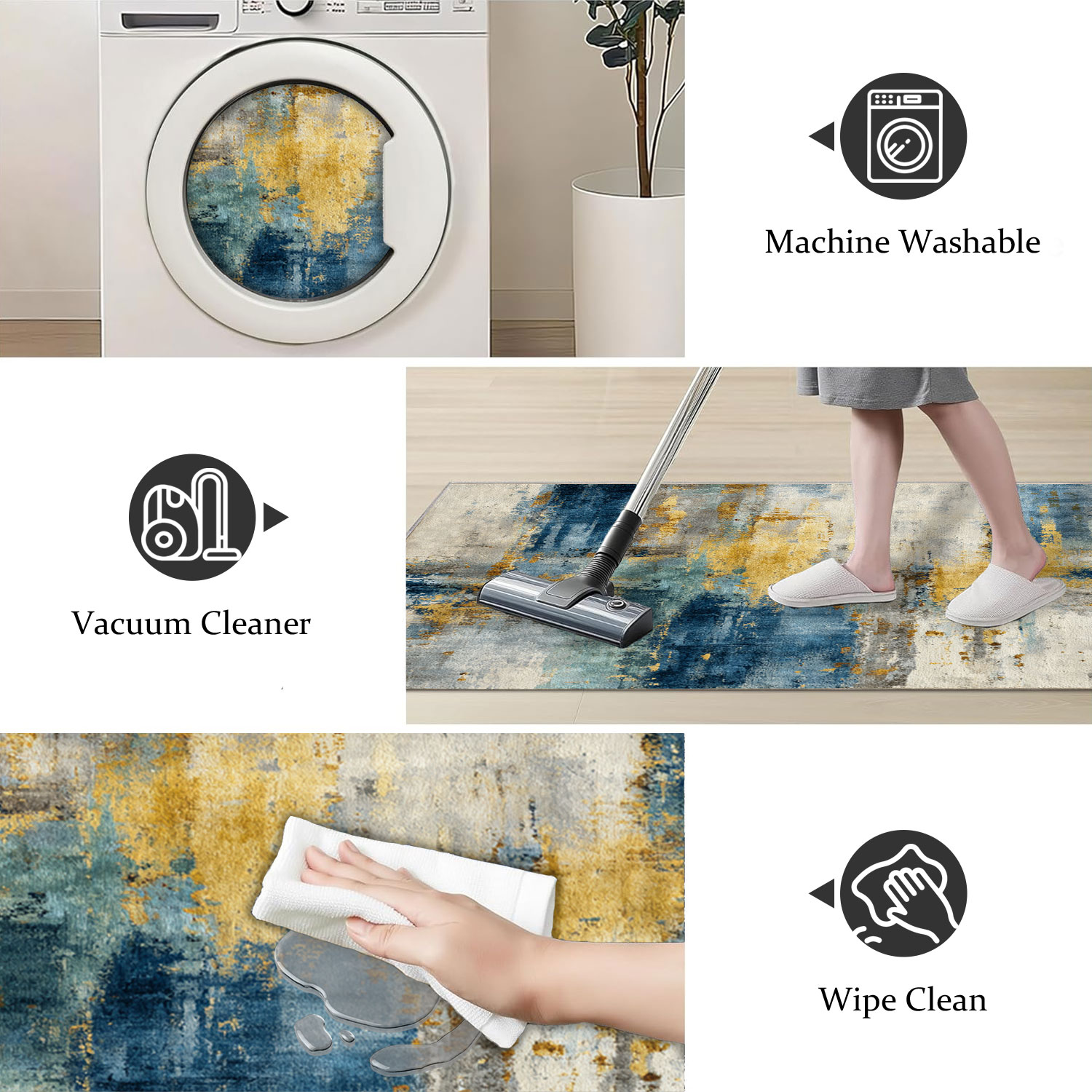 Three-piece Kitchen Rug Set Non-slip Abstract Pattern Floor Mats_voghion.com