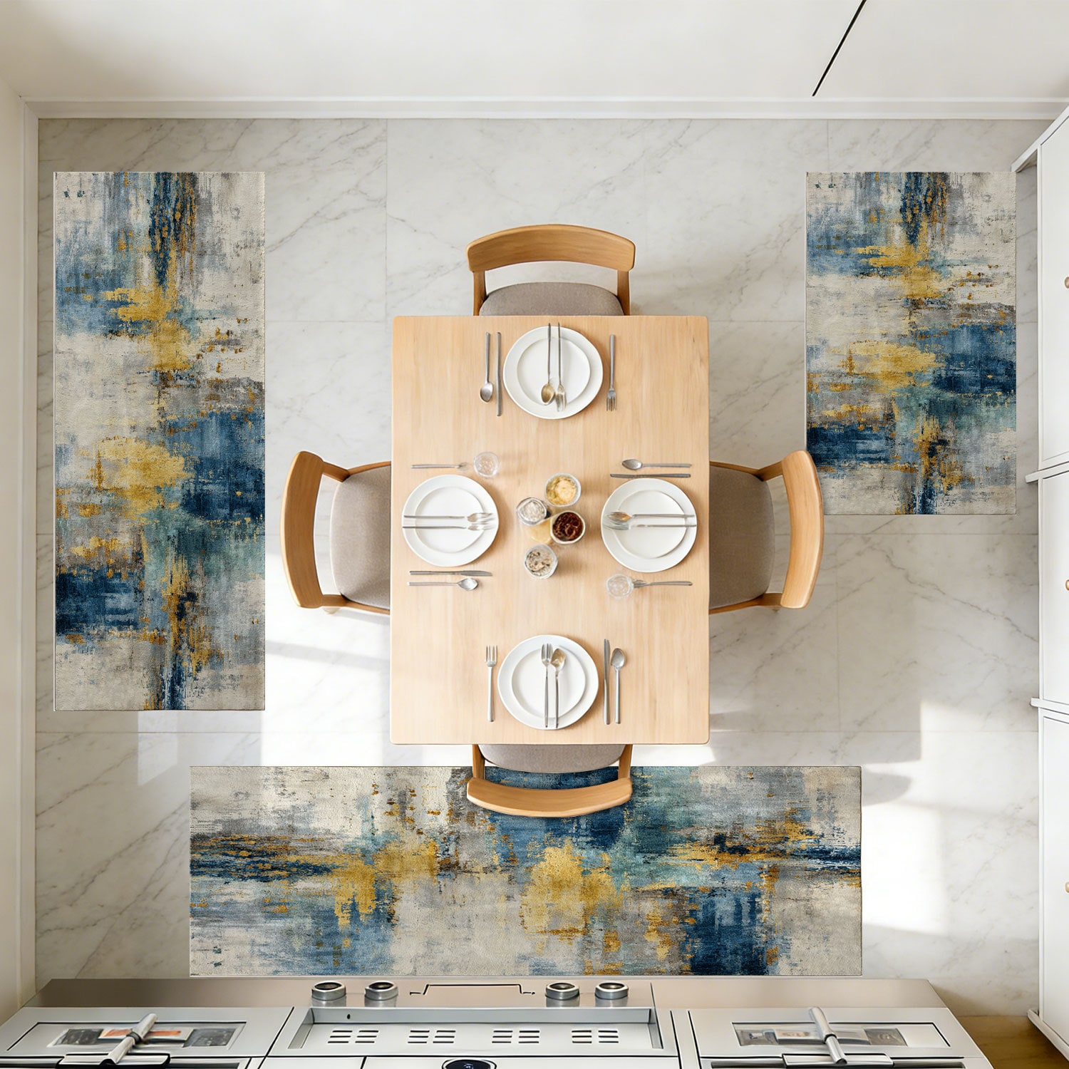 Three-piece Kitchen Rug Set Non-slip Abstract Pattern Floor Mats_voghion.com