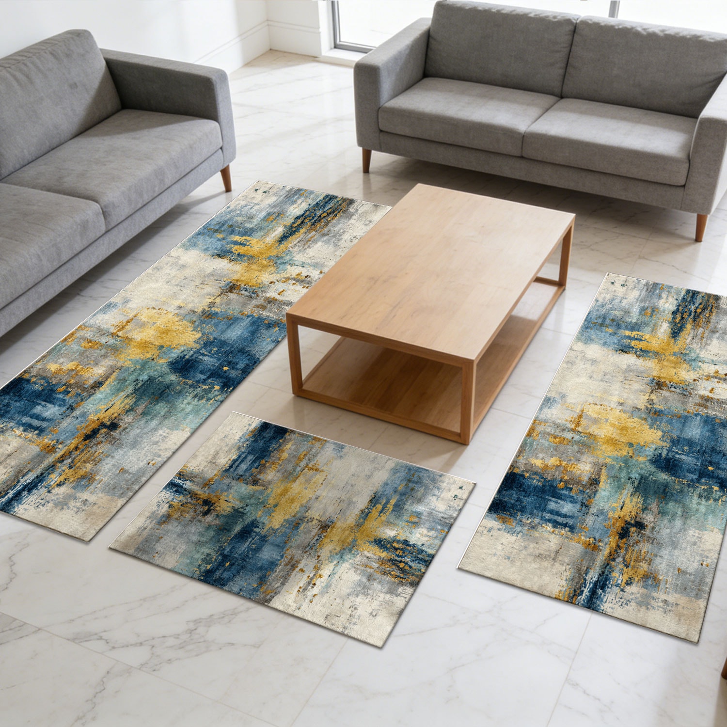 Three-piece Kitchen Rug Set Non-slip Abstract Pattern Floor Mats_voghion.com