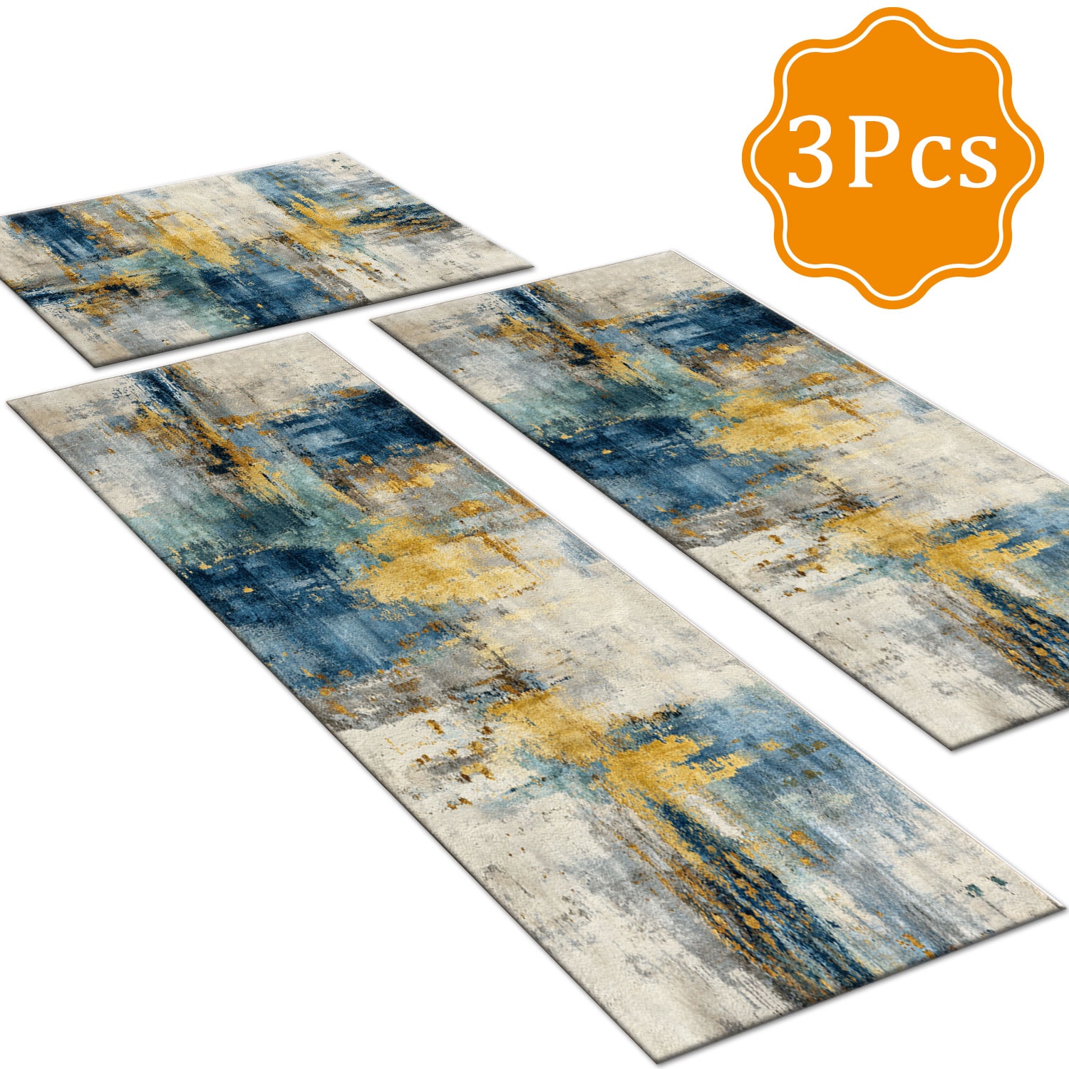 Three-piece Kitchen Rug Set Non-slip Abstract Pattern Floor Mats_voghion.com