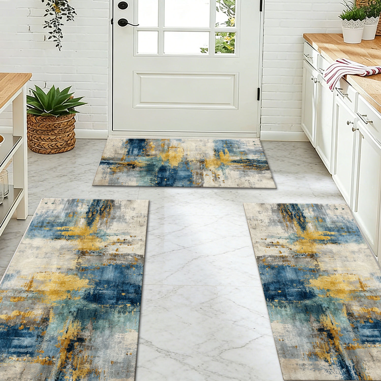 Three-piece Kitchen Rug Set Non-slip Abstract Pattern Floor Mats_voghion.com