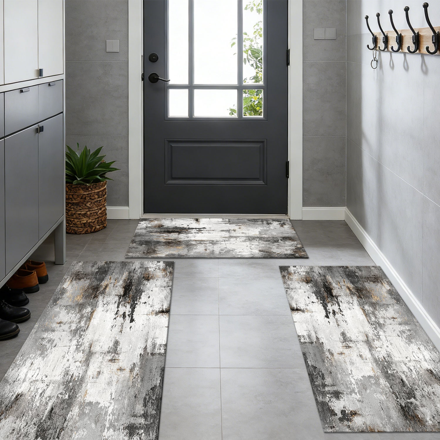 Kitchen Rug Set, Abstract Pattern Non-slip Washable Floor Mat_voghion.com