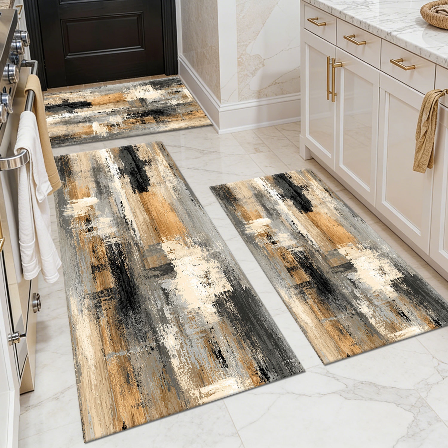 Set Of 3 Abstract Kitchen Rugs Non-slip And Washable Floor Mats_voghion.com