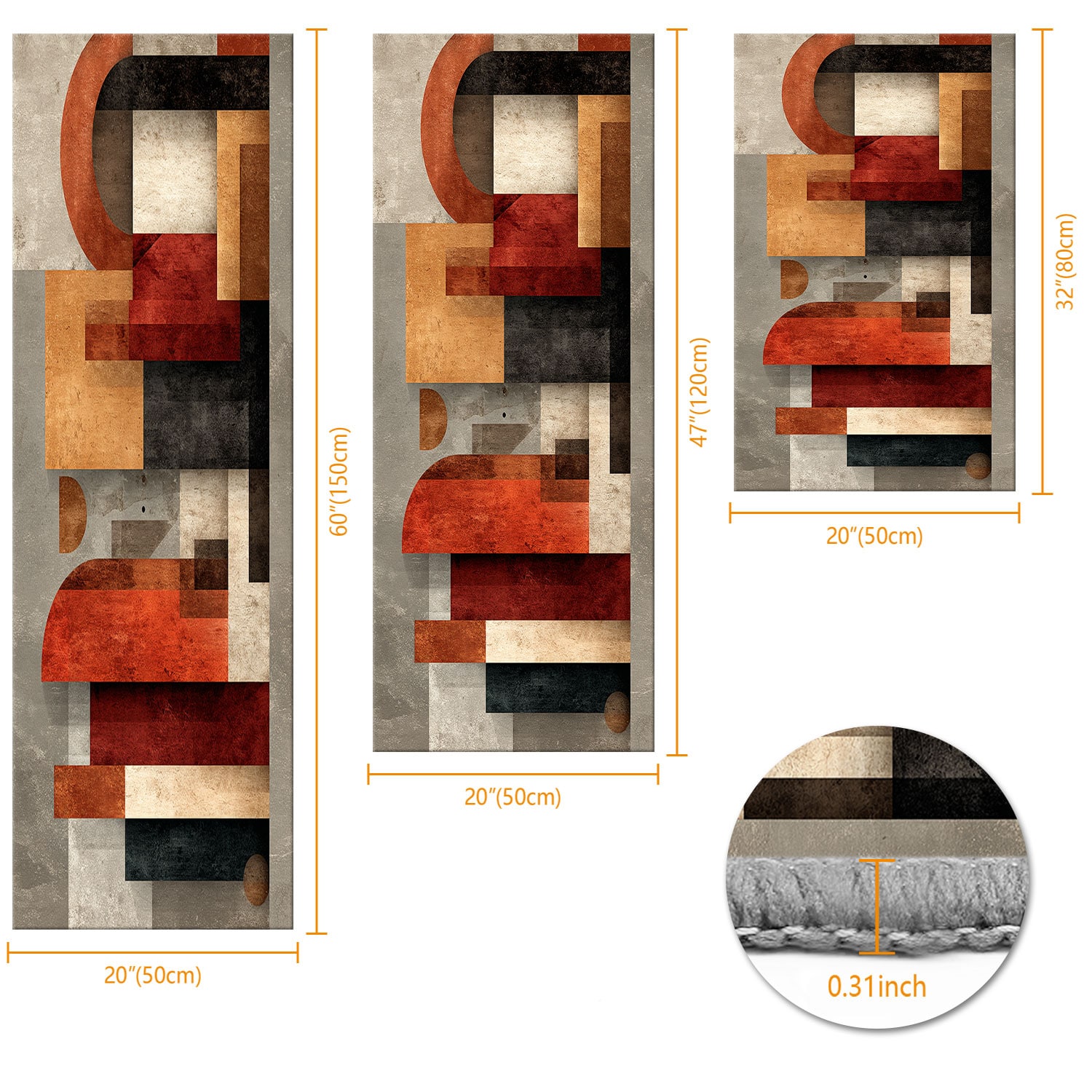 Three-piece Kitchen Rug Set Non-slip And Washable Abstract Pattern_voghion.com