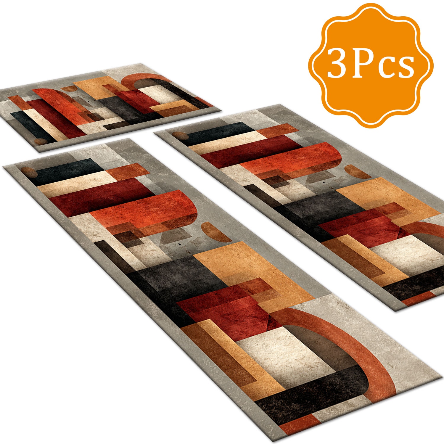 Three-piece Kitchen Rug Set Non-slip And Washable Abstract Pattern_voghion.com