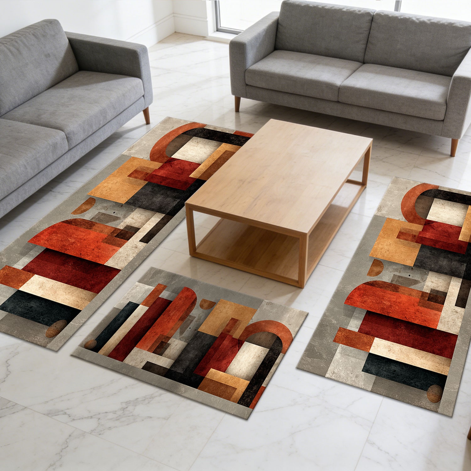 Three-piece Kitchen Rug Set Non-slip And Washable Abstract Pattern_voghion.com