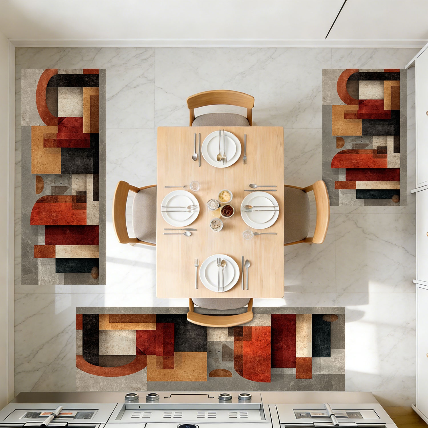 Three-piece Kitchen Rug Set Non-slip And Washable Abstract Pattern_voghion.com