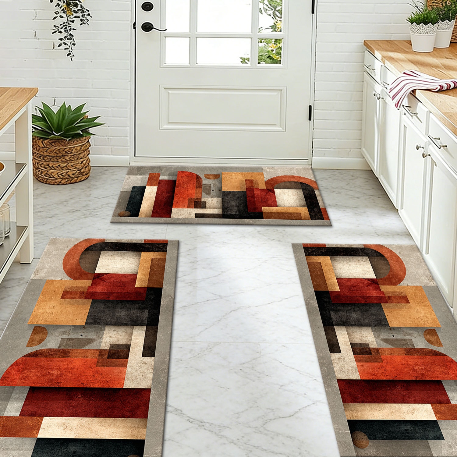 Three-piece Kitchen Rug Set Non-slip And Washable Abstract Pattern_voghion.com