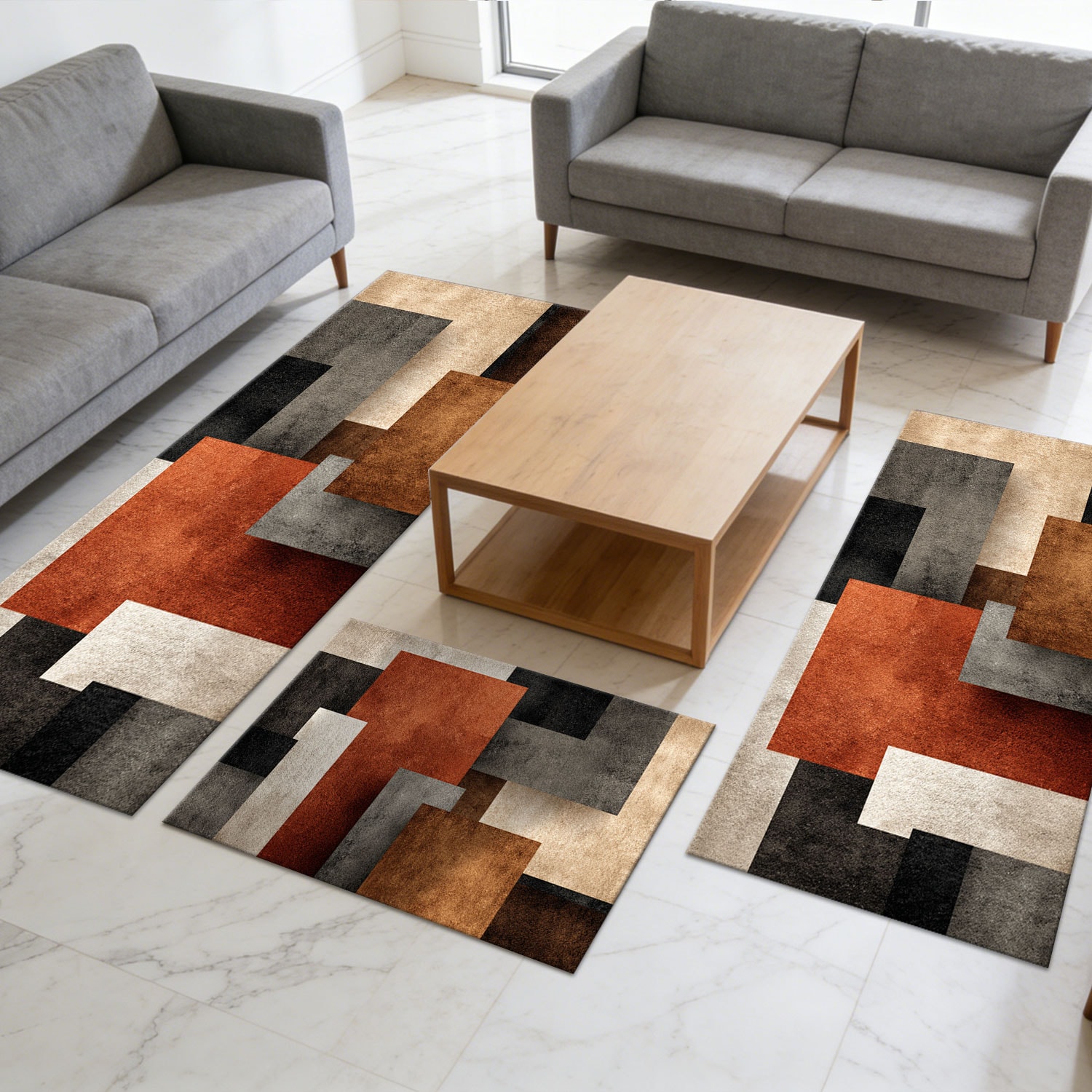 Kitchen Rug Set 3-piece Abstract Pattern Non-slip Washable Soft_voghion.com