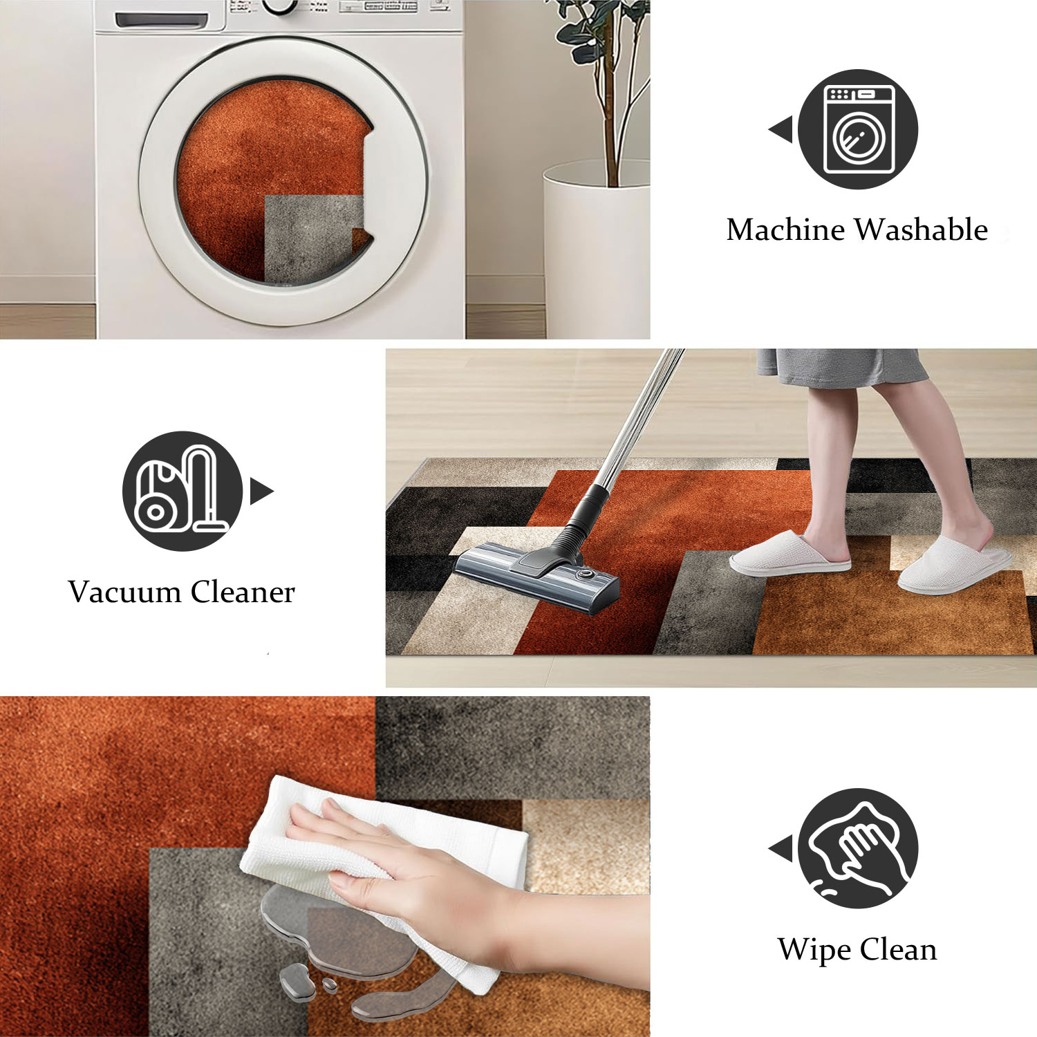 Kitchen Rug Set 3-piece Abstract Pattern Non-slip Washable Soft_voghion.com