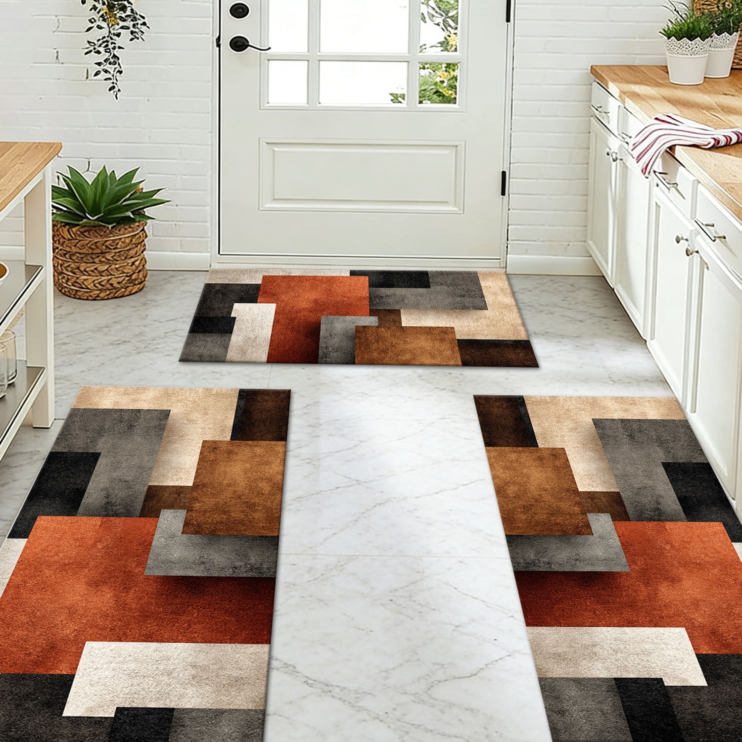 Kitchen Rug Set 3-piece Abstract Pattern Non-slip Washable Soft_voghion.com