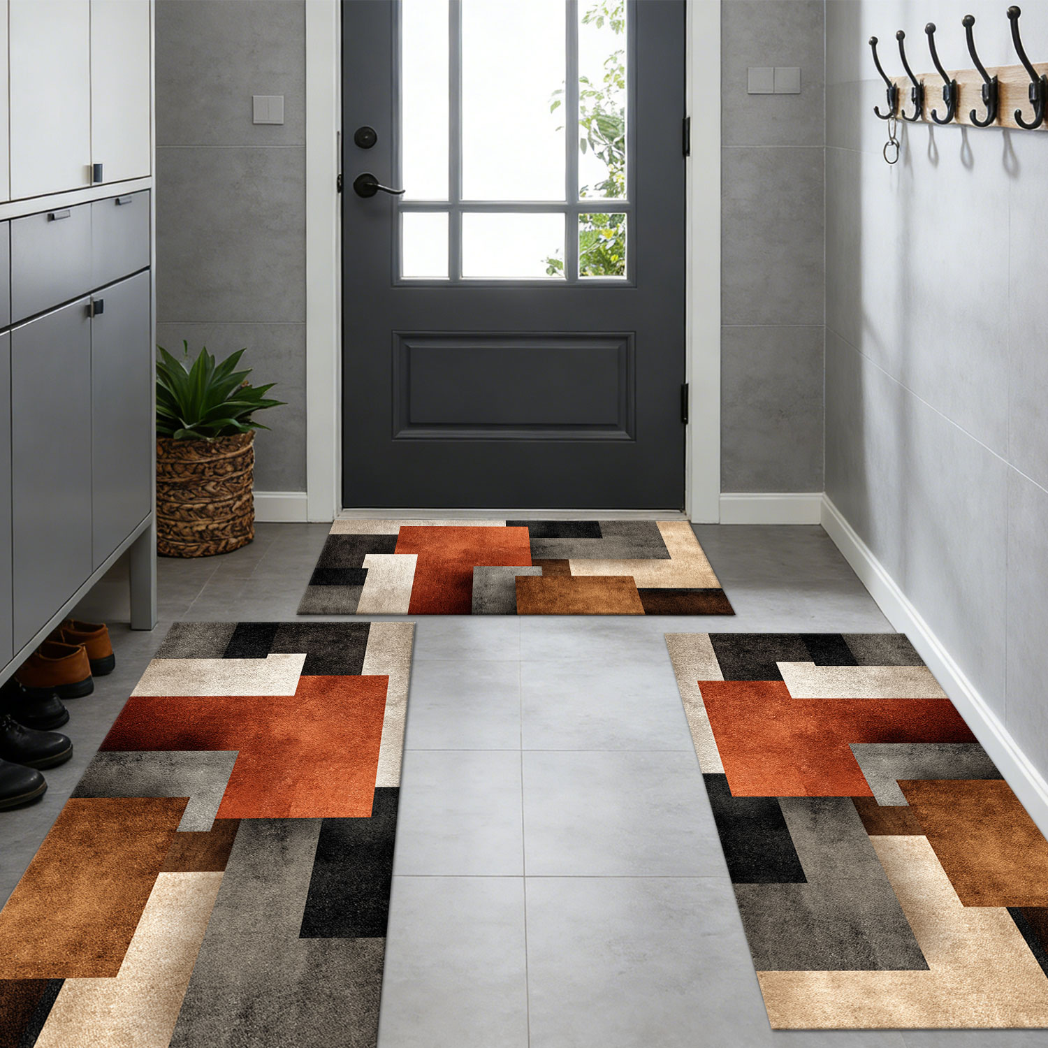 Kitchen Rug Set 3-piece Abstract Pattern Non-slip Washable Soft_voghion.com