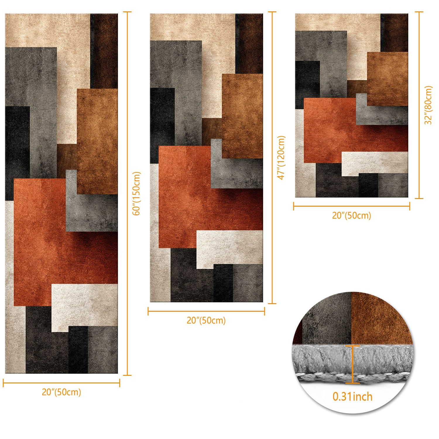 Kitchen Rug Set 3-piece Abstract Pattern Non-slip Washable Soft_voghion.com