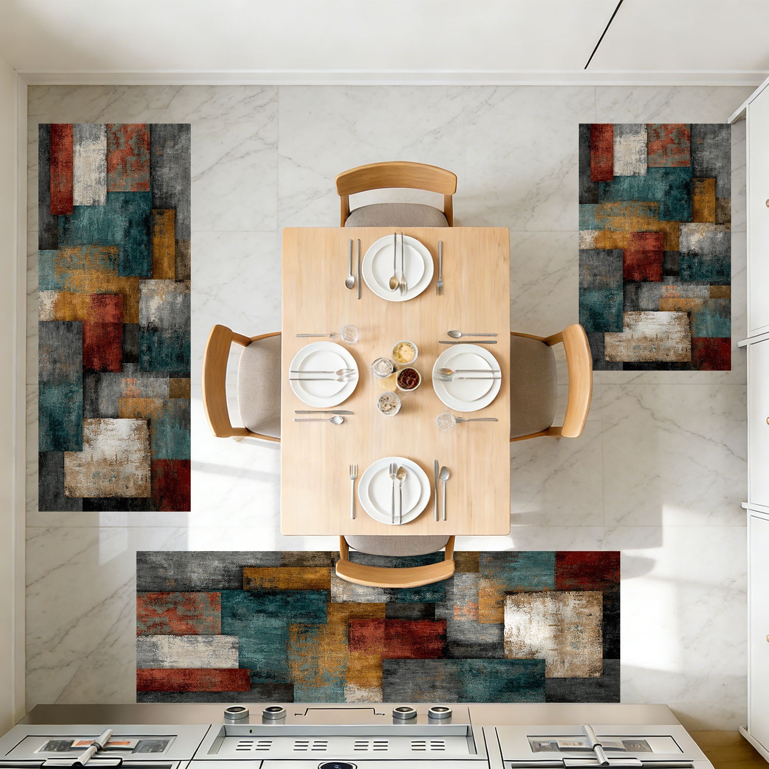Three-piece Kitchen Rug Set Non-slip Abstract Pattern Floor Mats_voghion.com