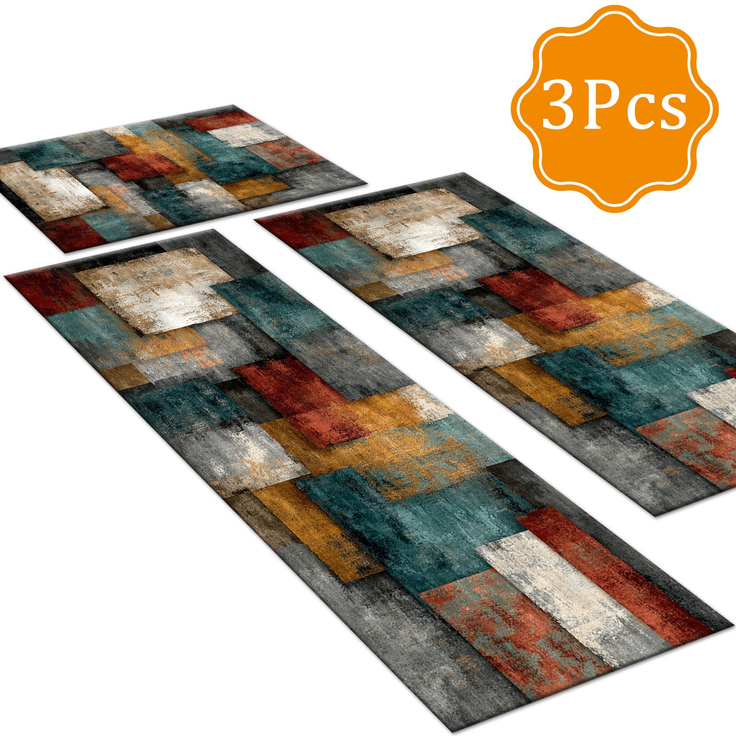 Three-piece Kitchen Rug Set Non-slip Abstract Pattern Floor Mats_voghion.com