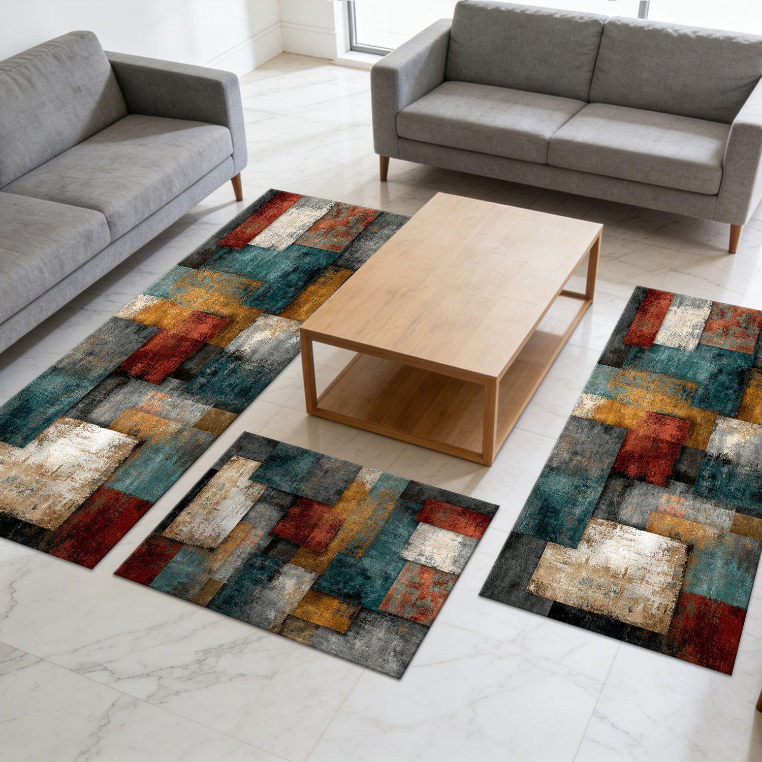Three-piece Kitchen Rug Set Non-slip Abstract Pattern Floor Mats_voghion.com