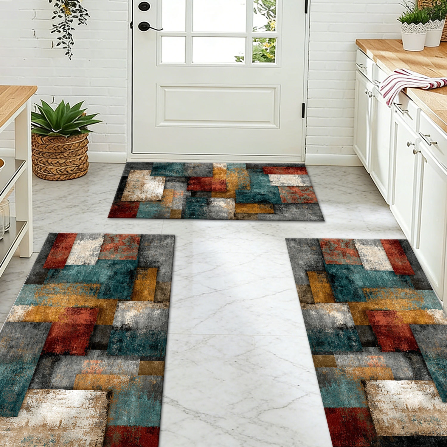 Three-piece Kitchen Rug Set Non-slip Abstract Pattern Floor Mats_voghion.com