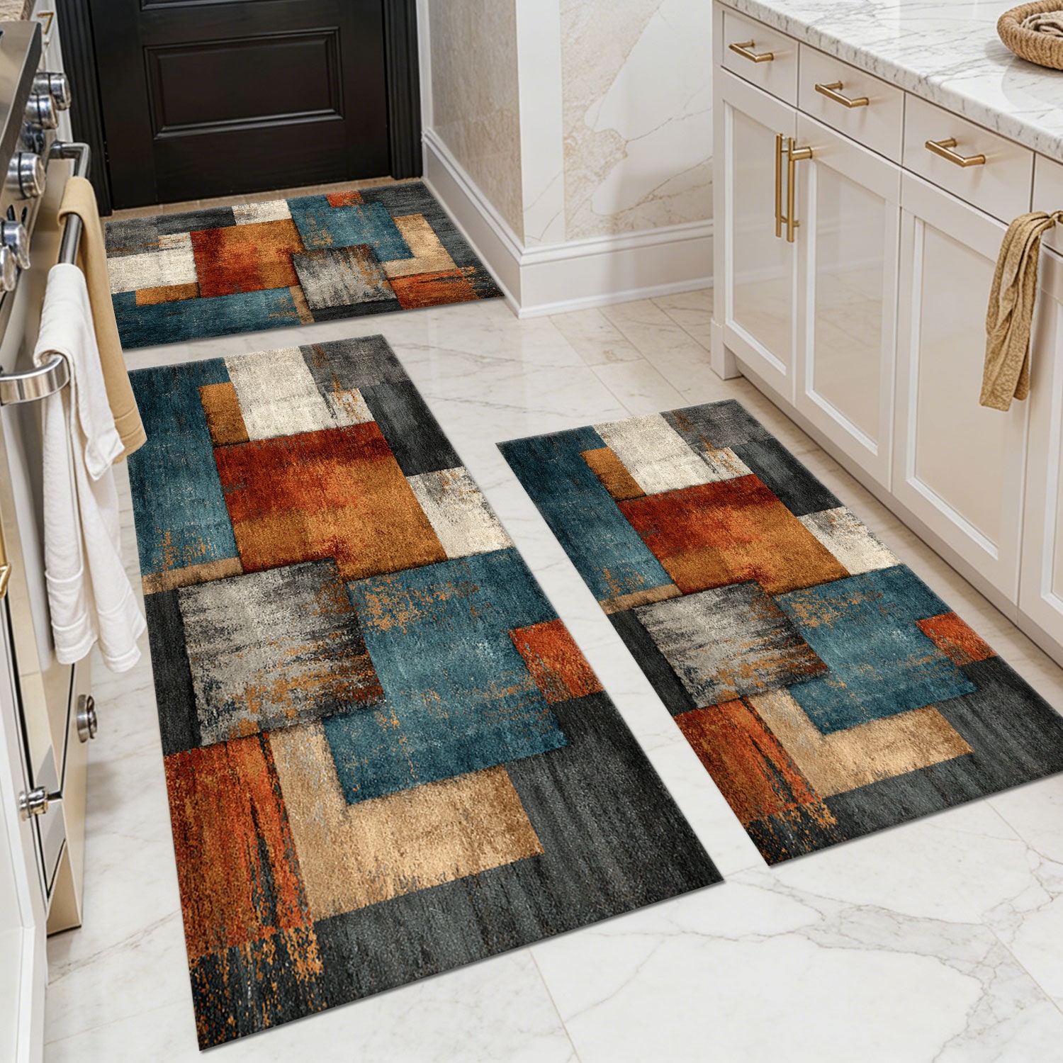 Three-piece Kitchen Rug Set Non-slip Washable Abstract Pattern_voghion.com