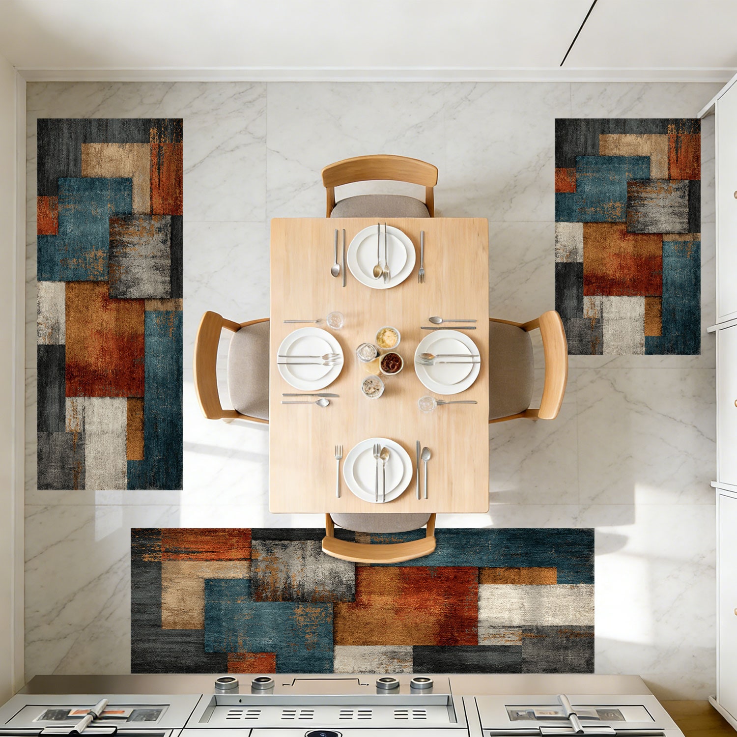 Three-piece Kitchen Rug Set Non-slip Washable Abstract Pattern_voghion.com