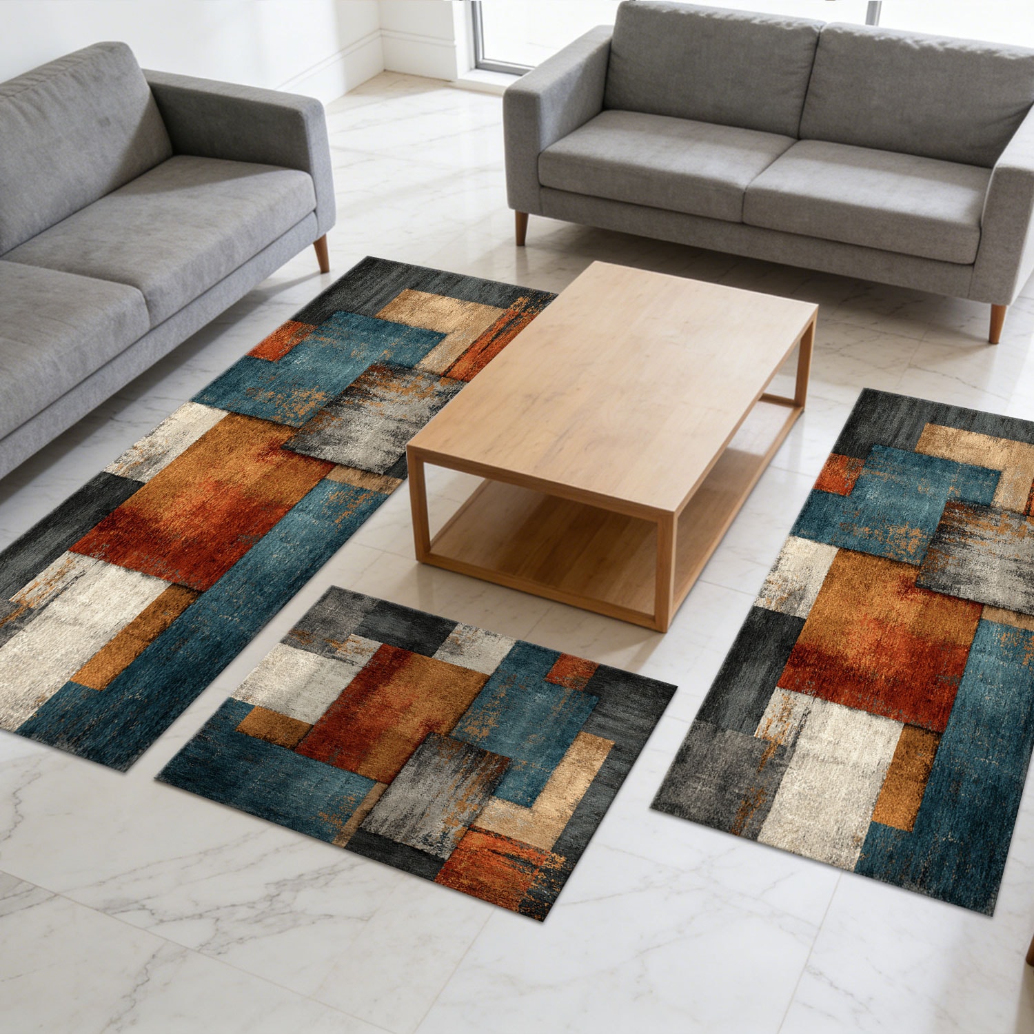Three-piece Kitchen Rug Set Non-slip Washable Abstract Pattern_voghion.com