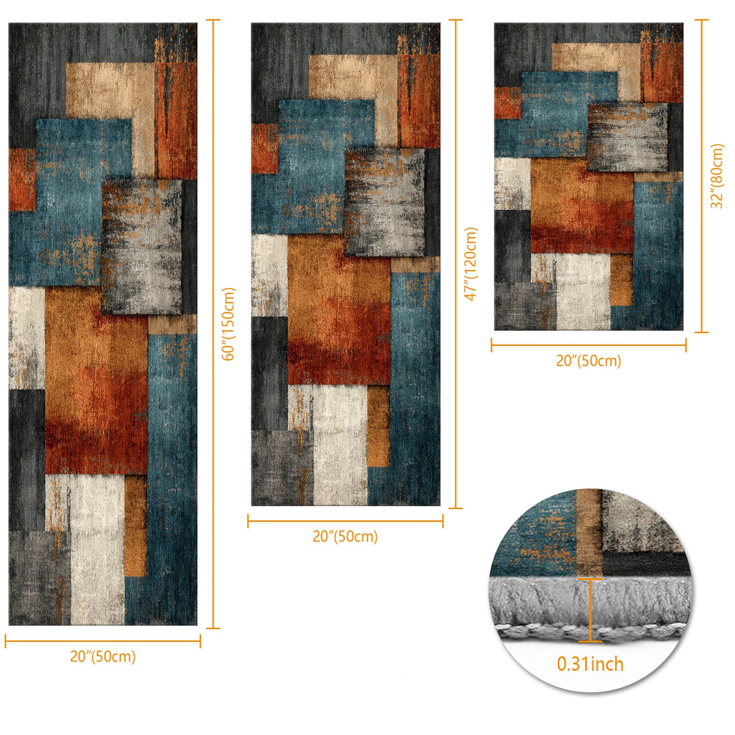 Three-piece Kitchen Rug Set Non-slip Washable Abstract Pattern_voghion.com