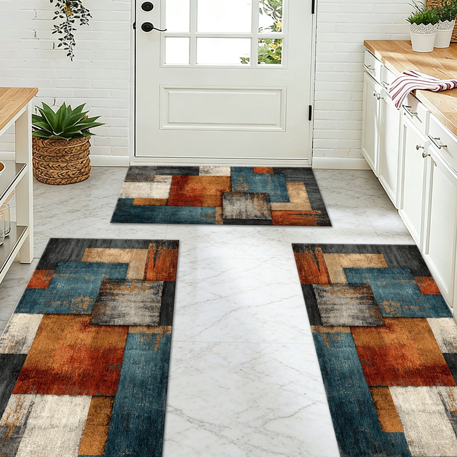 Three-piece Kitchen Rug Set Non-slip Washable Abstract Pattern_voghion.com