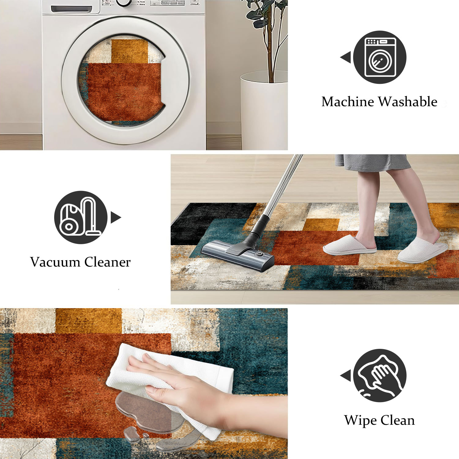 Three-piece Kitchen Rug Set Non-slip Washable Abstract Floor Mats_voghion.com