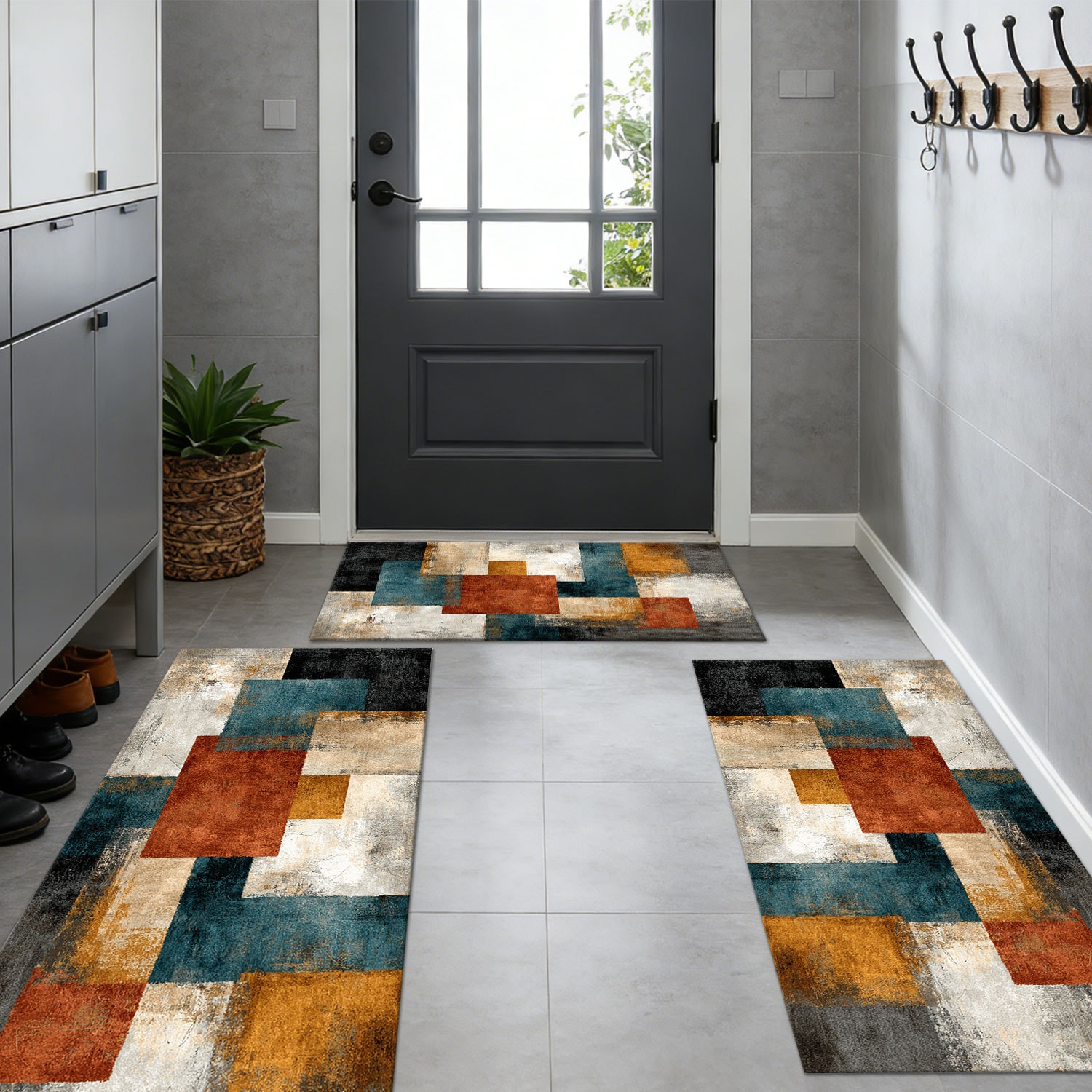 Three-piece Kitchen Rug Set Non-slip Washable Abstract Floor Mats_voghion.com