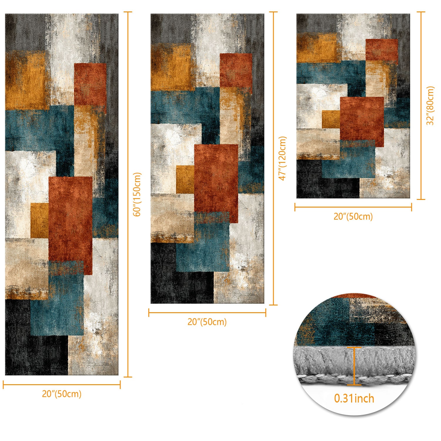 Three-piece Kitchen Rug Set Non-slip Washable Abstract Floor Mats_voghion.com