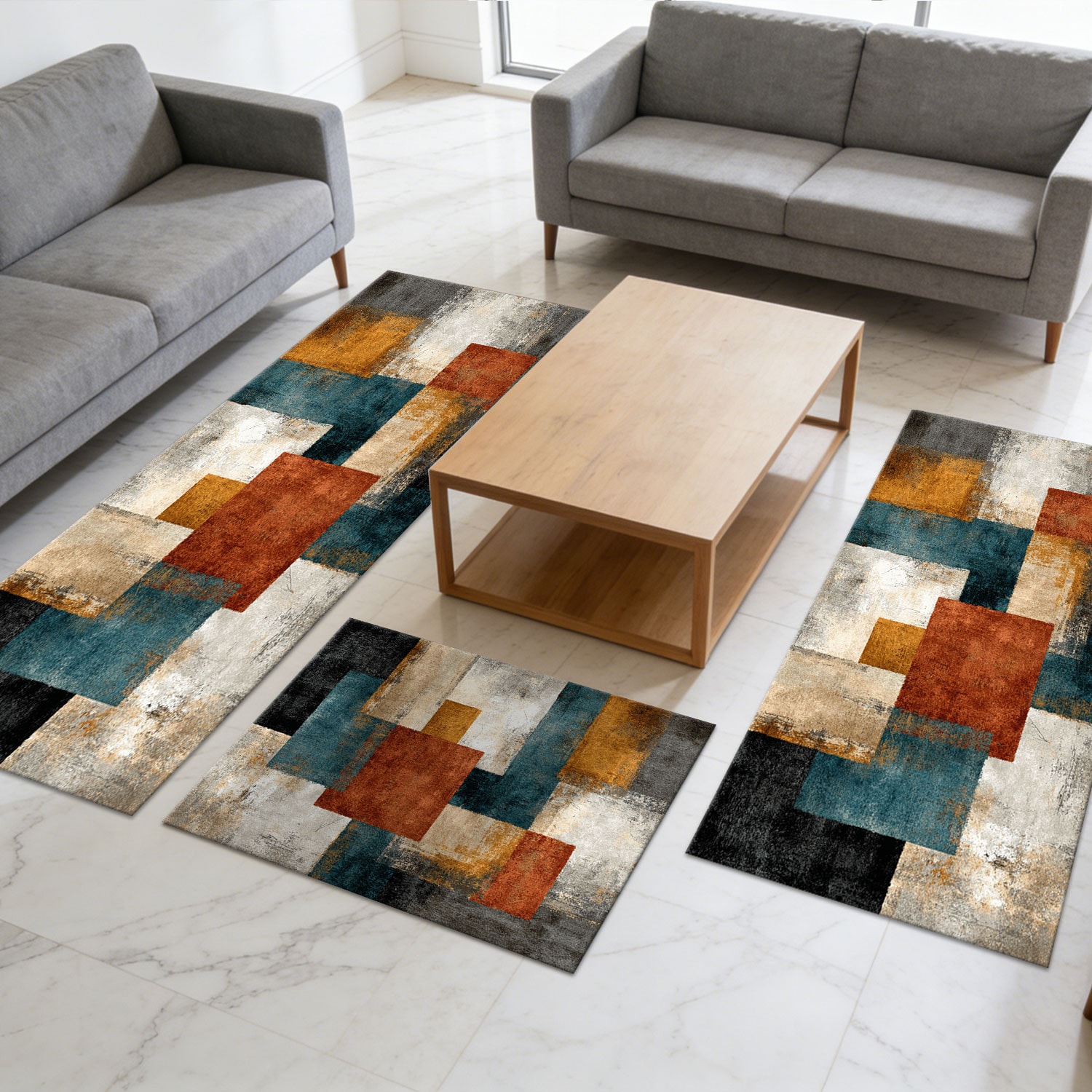 Three-piece Kitchen Rug Set Non-slip Washable Abstract Floor Mats_voghion.com