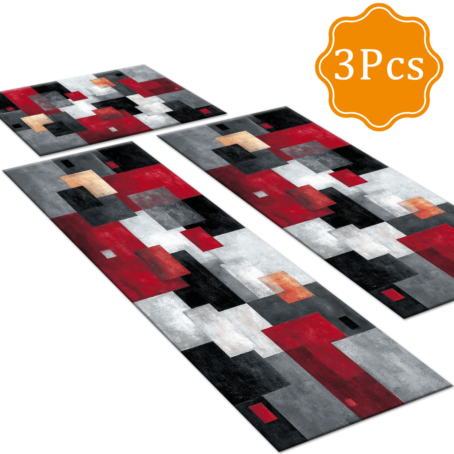 Three-piece Kitchen Rug Set Non-slip Washable Abstract Pattern_voghion.com