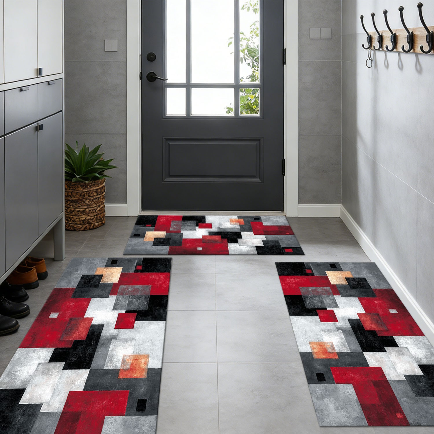 Three-piece Kitchen Rug Set Non-slip Washable Abstract Pattern_voghion.com